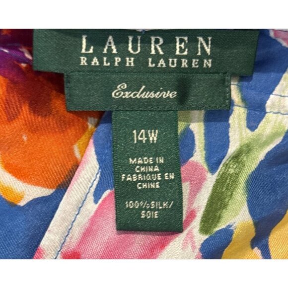 Lauren Ralph Lauren Women's Silk Ruffle Collar Floral Button Front Dress Blue 14 - Picture 7 of 8